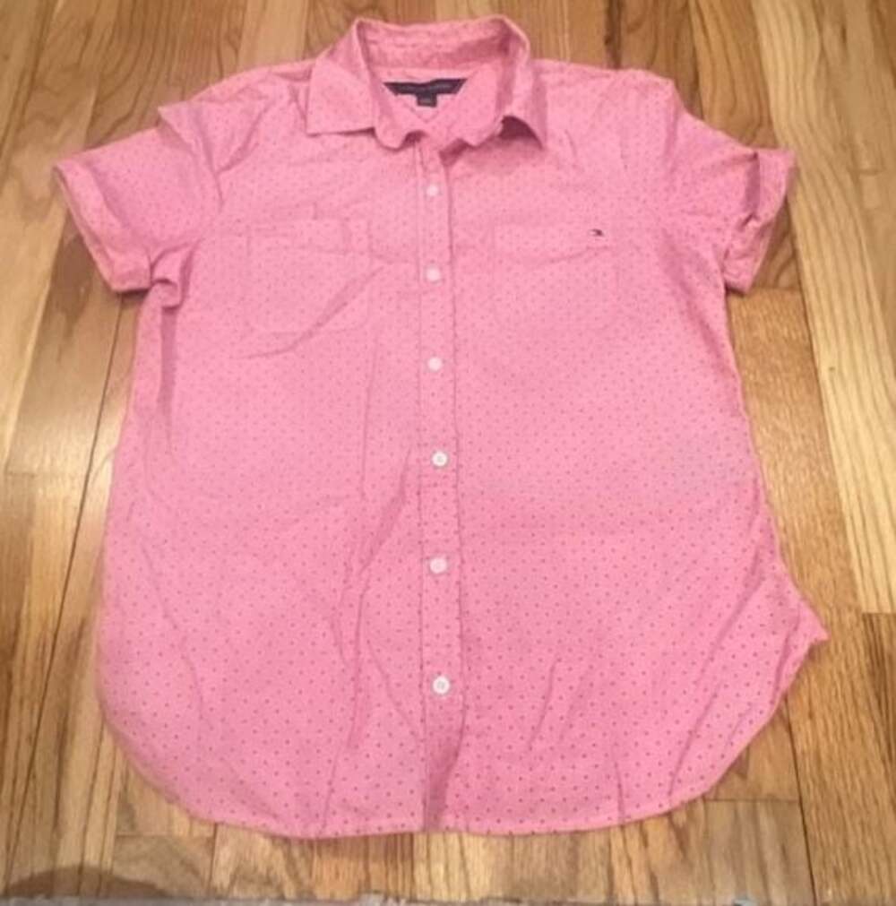 Tommy Hilfiger Pink Polka Dot Short Sleeve Button Down Shirt Size XS